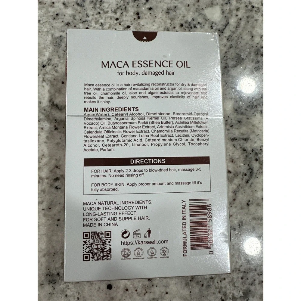 Maca Care System Essence Oil for Body, Damaged Hair 1.69 oz (50mL) Exp 2/19/2028